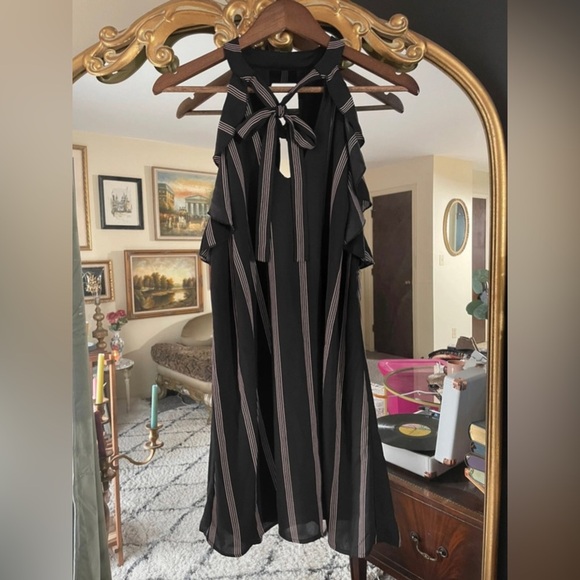 Tops - City Triangles Sleeveless Bow Tie neck Striped Long Tank Top